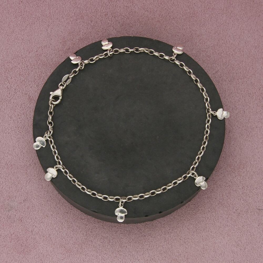 sterling silver mushroom charm anklet bracelet size 10.25in